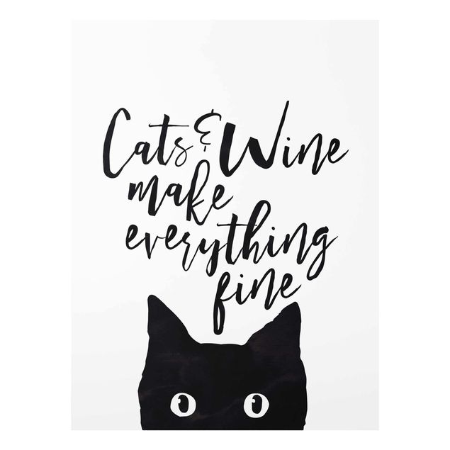 Glasbilleder dyr Cats And Wine make Everything Fine