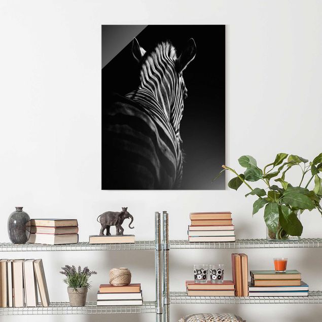 Glasbilleder sort og hvid Dark Zebra Silhouette