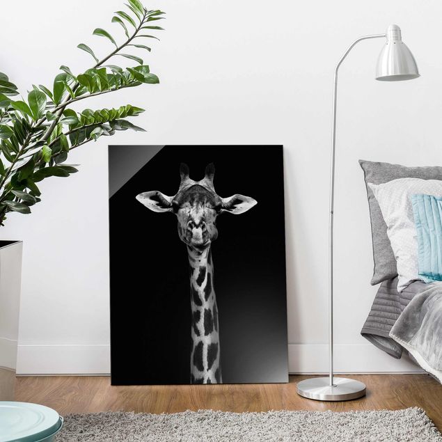 Glasbilleder sort og hvid Dark Giraffe Portrait