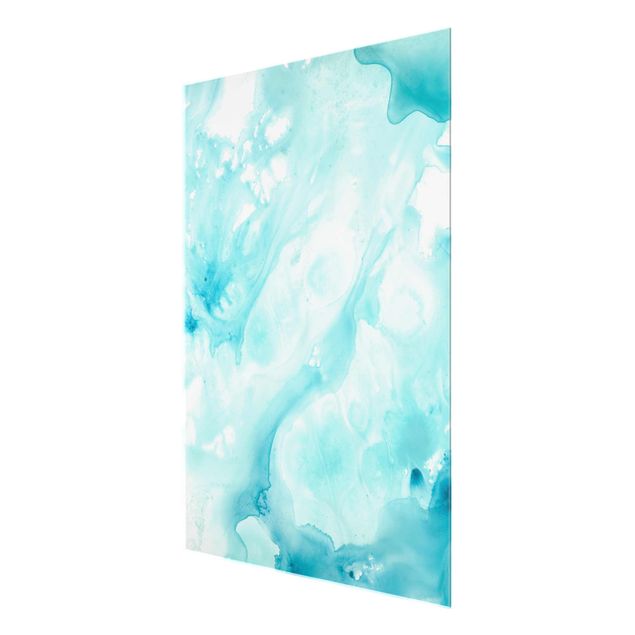 Glas magnettavla Emulsion In White And Turquoise I
