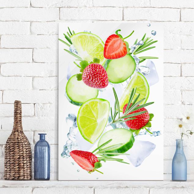 køkken dekorationer Strawberries Lime Ice Cubes Splash