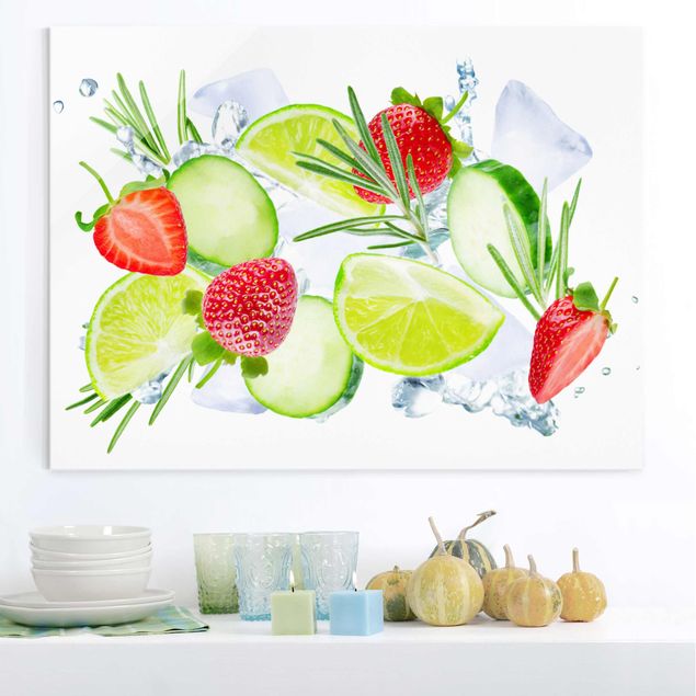 køkken dekorationer Strawberries Lime Ice Cubes Splash