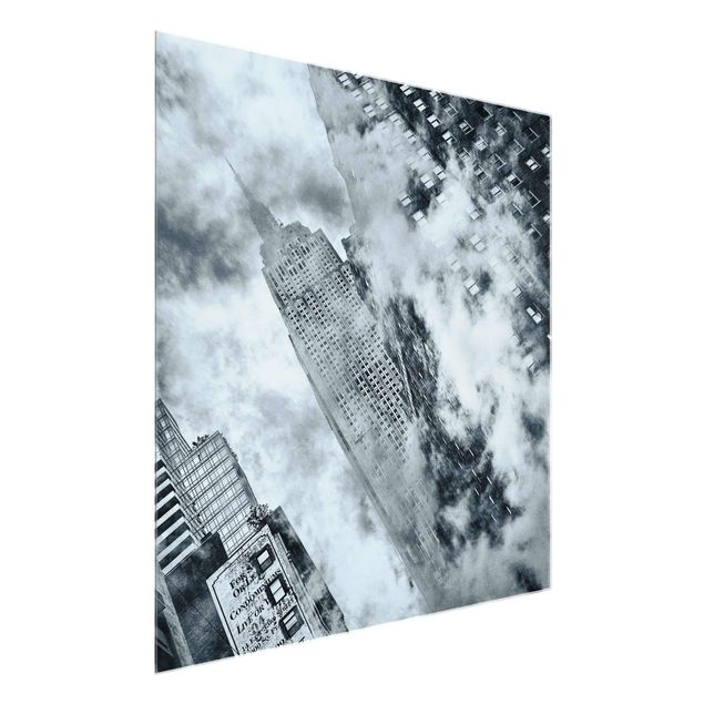 Glasbilleder sort og hvid Facade Of The Empire State Building