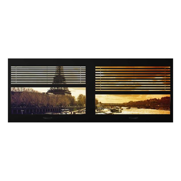 Glasbilleder arkitektur og skyline Window View Blinds - Paris Eiffel Tower sunset