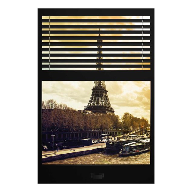 Glasbilleder solnedgange Window View Blinds - Paris Eiffel Tower sunset
