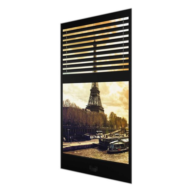 Glasbilleder arkitektur og skyline Window View Blinds - Paris Eiffel Tower sunset