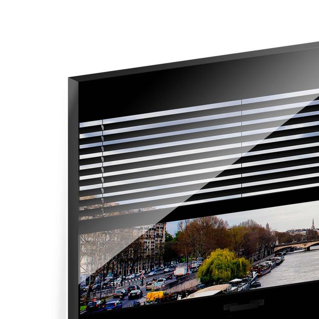 Glas magnettavla Window View Blinds - Seine And Eiffel Tower
