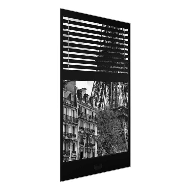 Glasbilleder arkitektur og skyline Window view Paris - Near the Eiffel Tower black and white