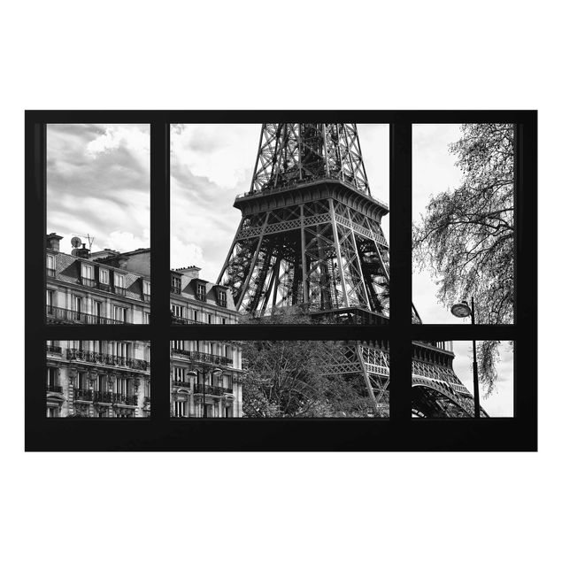 Glasbilleder sort og hvid Window View Paris - Close To The Eiffel Tower