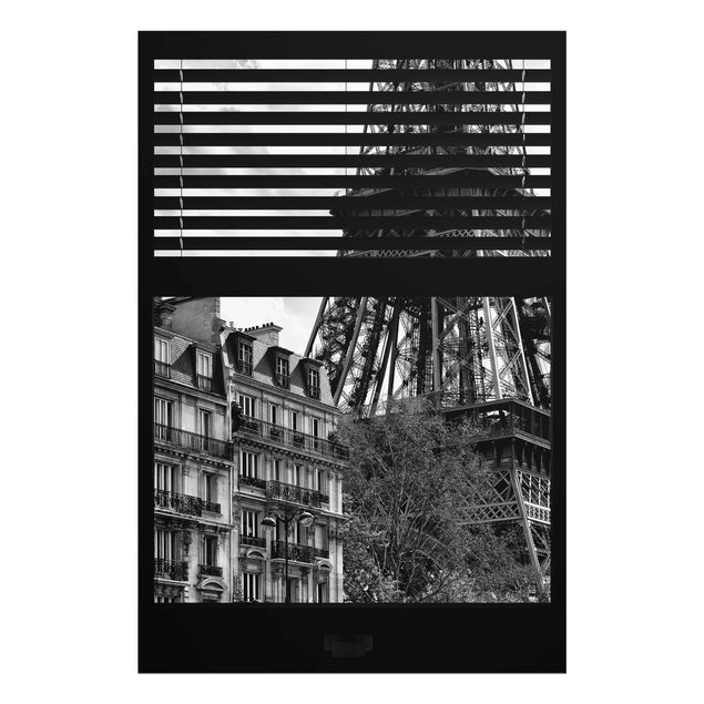Glasbilleder sort og hvid Window view Paris - Near the Eiffel Tower black and white