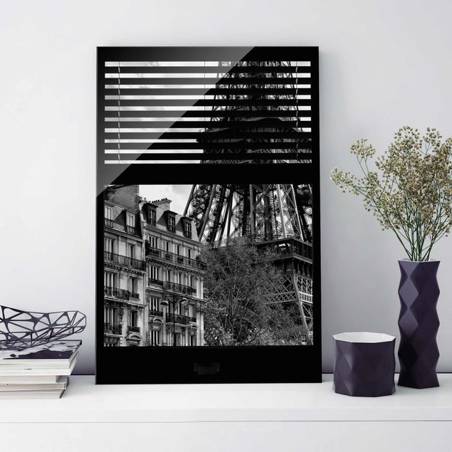 køkken dekorationer Window view Paris - Near the Eiffel Tower black and white