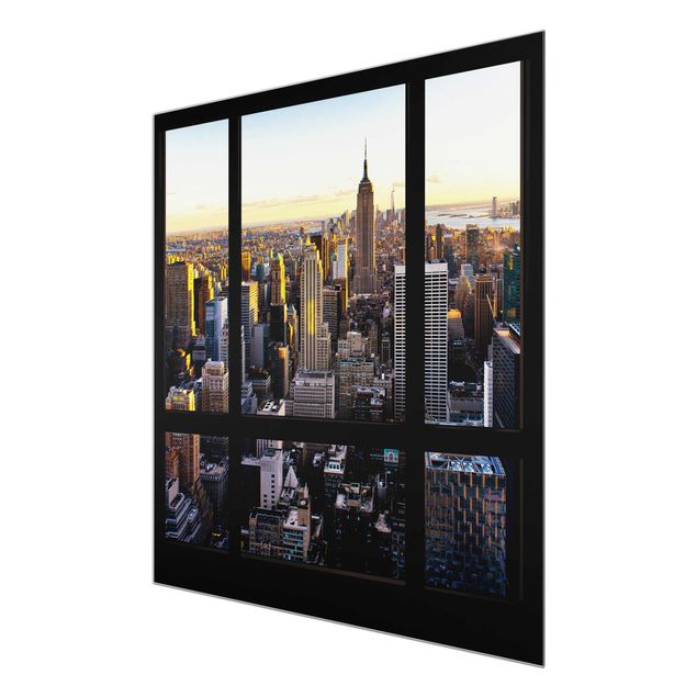 Billeder moderne Window View At Night Over New York