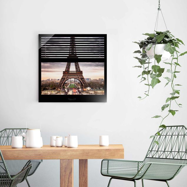 Glasbilleder Paris Window Blinds View - Eiffel Tower Paris