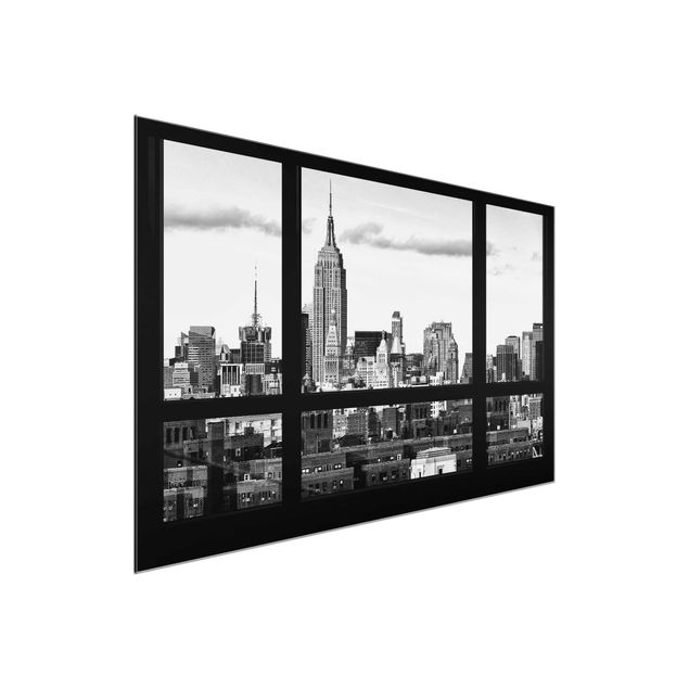 Glasbilleder arkitektur og skyline Window Manhattan Skyline black-white