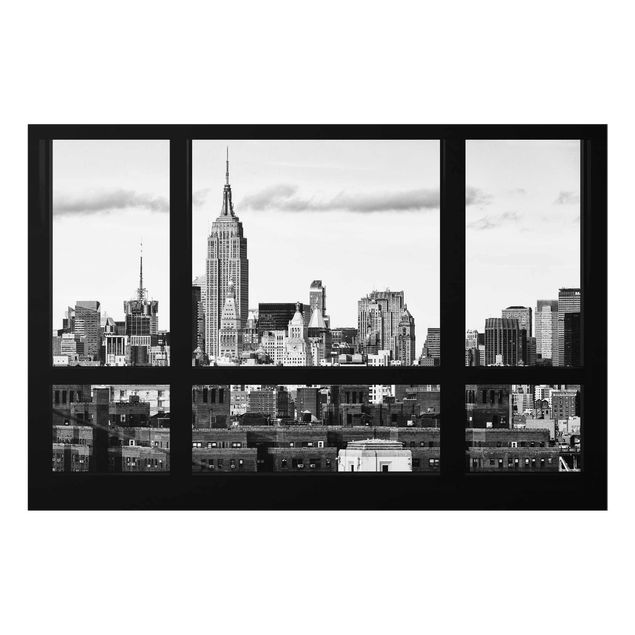 Glasbilleder sort og hvid Window Manhattan Skyline black-white