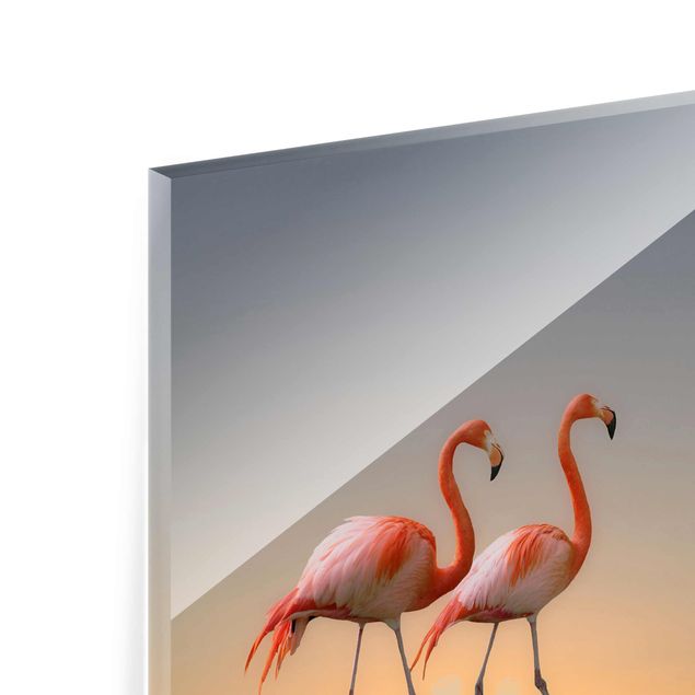 Glasbilleder dyr Flamingo Love