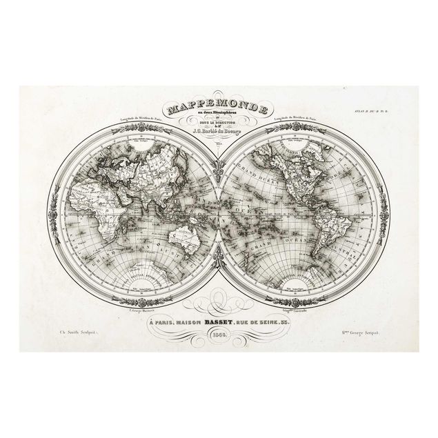 Billeder sort og hvid French map of the hemispheres from 1848