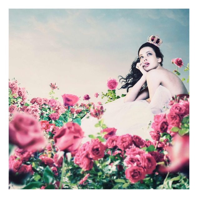Glasbilleder blomster Woman In The Rose Field