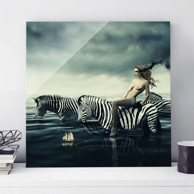 køkken dekorationer Woman Posing With Zebras