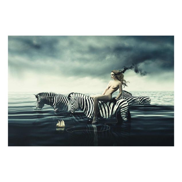Glasbilleder dyr Woman Posing With Zebras