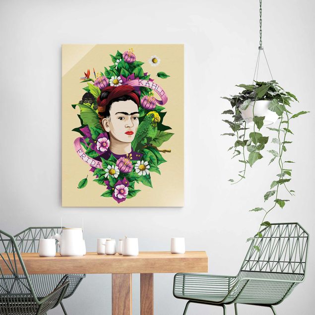 Billeder blomster Frida Kahlo - Frida, Äffchen und Papagei