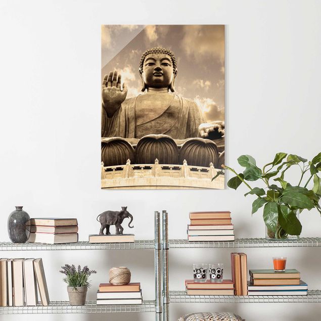 Glasbilleder spirituelt Big Buddha Sepia