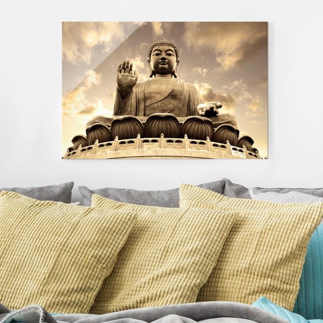 Glasbilleder spirituelt Big Buddha Sepia
