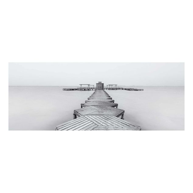 Glasbilleder sort og hvid Wooden Pier In Black And White