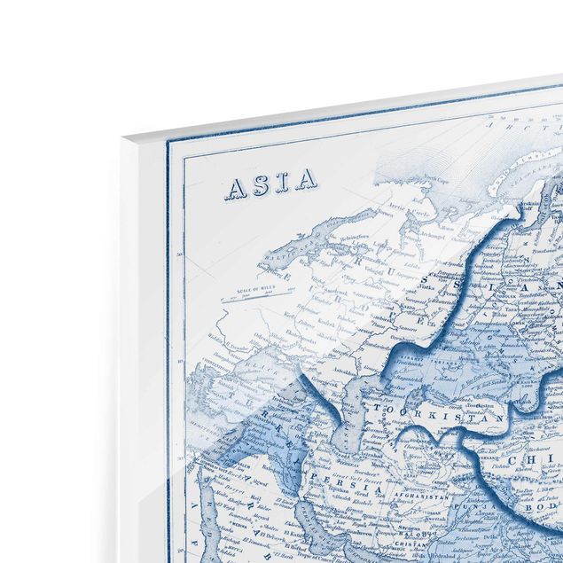 Glas magnettavla Map In Blue Tones - Asia