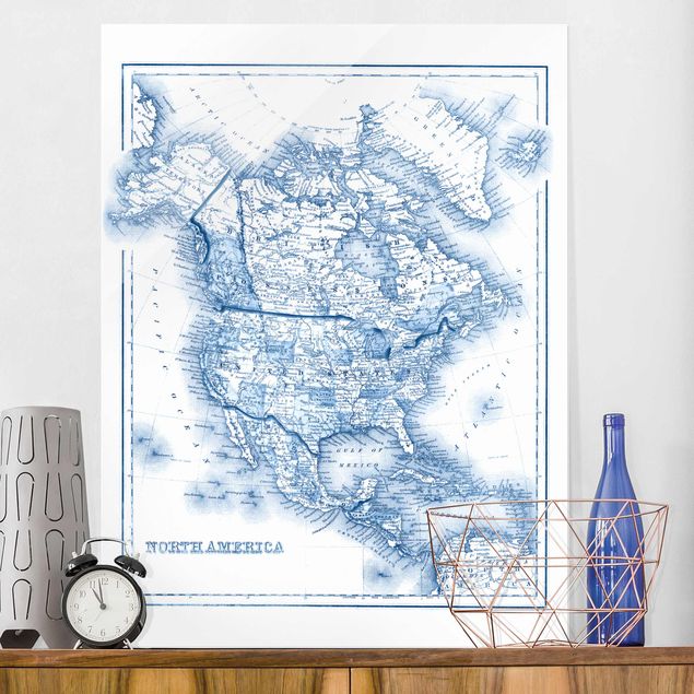 køkken dekorationer Map In Blue Tones - North America