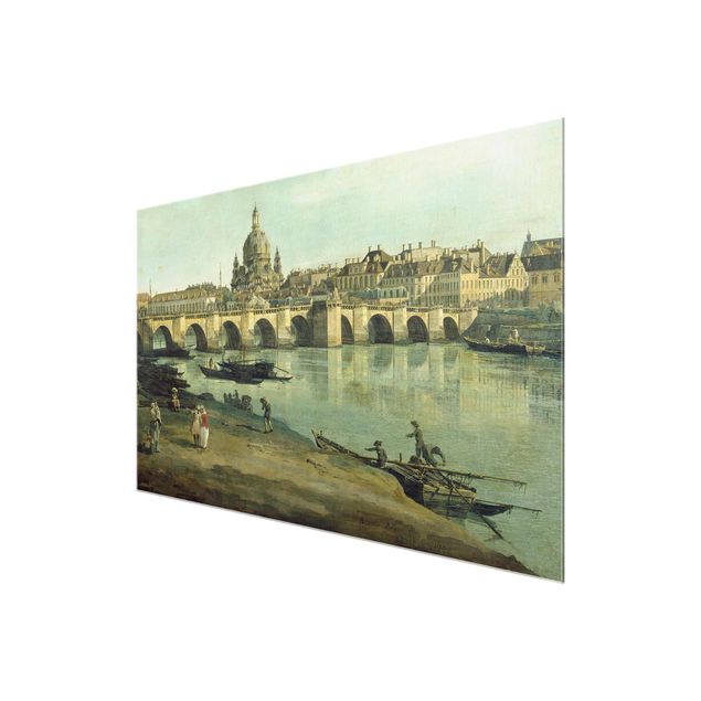 Glasbilleder arkitektur og skyline Bernardo Bellotto - View of Dresden from the Right Bank of the Elbe with Augustus Bridge