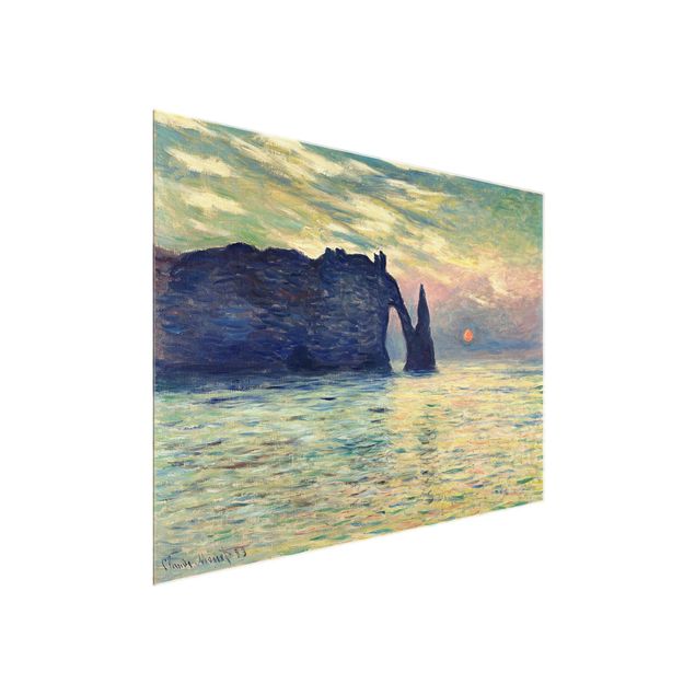 Glasbilleder landskaber Claude Monet - The Cliff, Étretat, Sunset