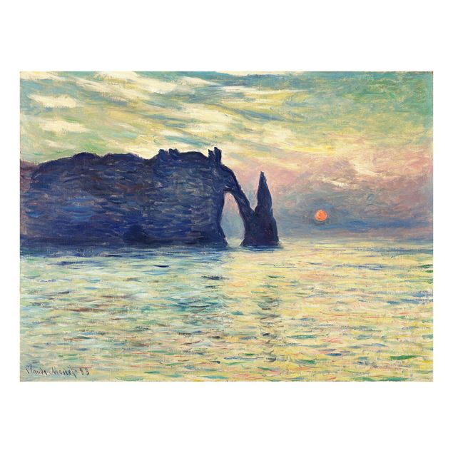 Glasbilleder solnedgange Claude Monet - The Cliff, Étretat, Sunset