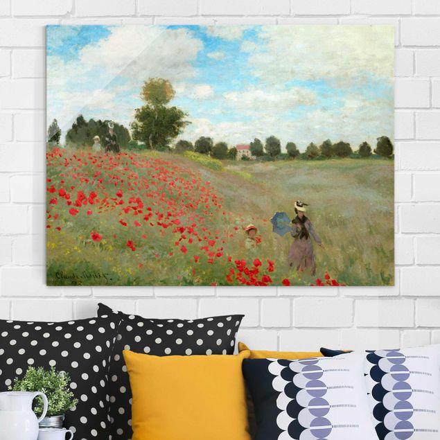 Glasbilleder valmuer Claude Monet - Poppy Field Near Argenteuil