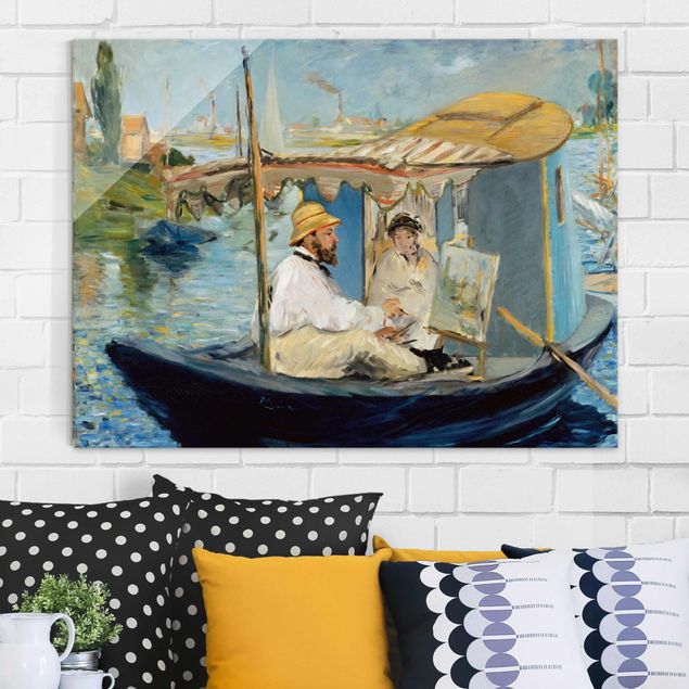 køkken dekorationer Edouard Manet - Claude Monet Painting On His Studio Boat