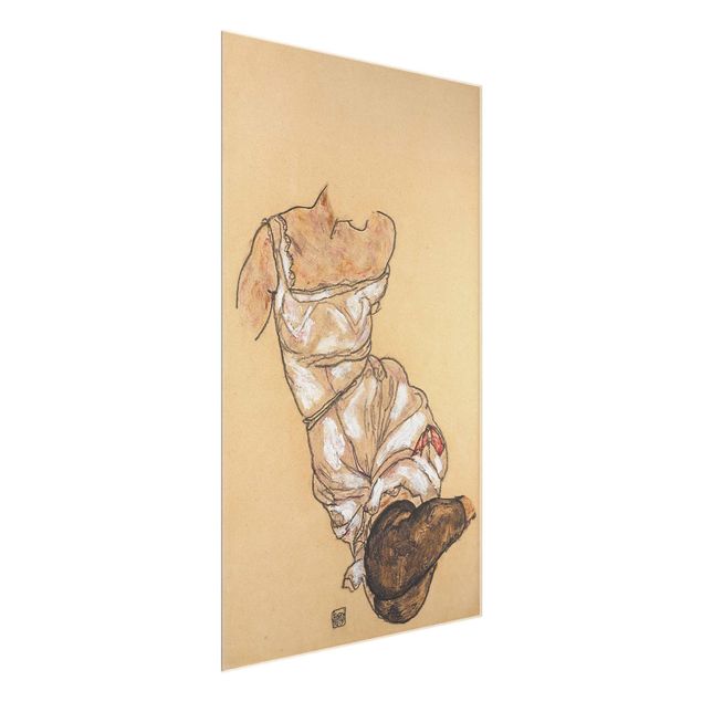 Glasbilleder nøgen og erotik Egon Schiele - Female torso in underwear and black stockings
