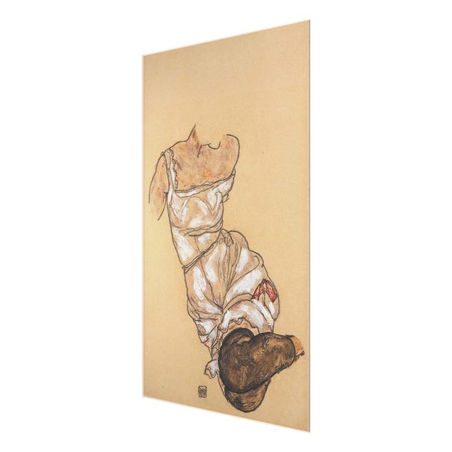 Billeder kunsttryk Egon Schiele - Female torso in underwear and black stockings
