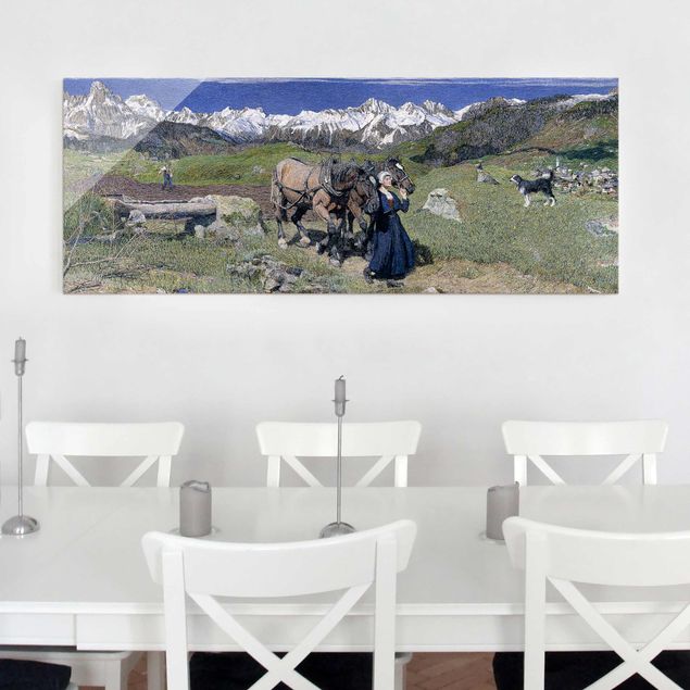 Glasbilleder bjerge Giovanni Segantini - Spring In The Alps