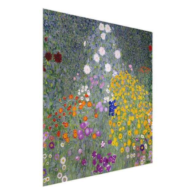 Glasbilleder blomster Gustav Klimt - Cottage Garden
