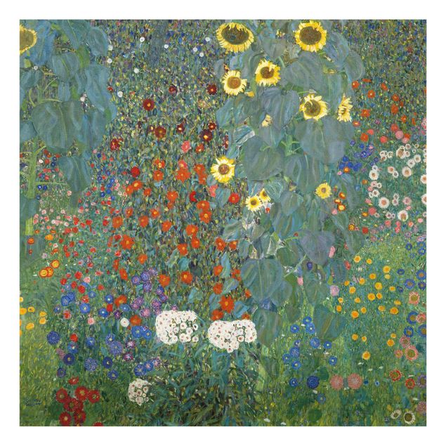Glasbilleder blomster Gustav Klimt - Garden Sunflowers