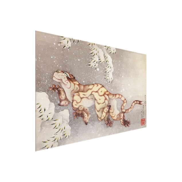 Glasbilleder dyr Katsushika Hokusai - Tiger in a Snowstorm