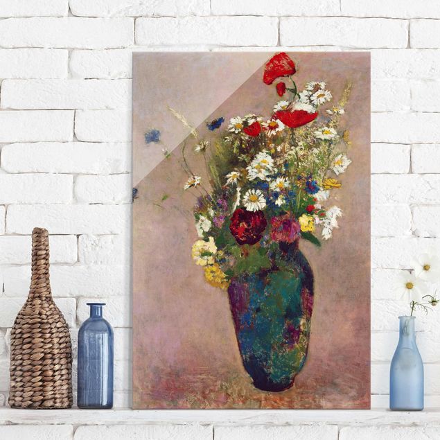 Glasbilleder valmuer Odilon Redon - Flower Vase with Poppies