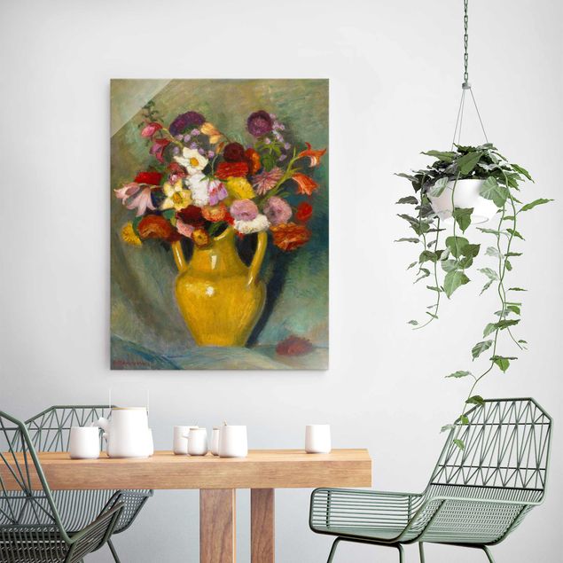 Kunst stilarter Otto Modersohn - Colourful Bouquet in Yellow Clay Jug