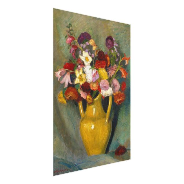 Glasbilleder blomster Otto Modersohn - Colourful Bouquet in Yellow Clay Jug