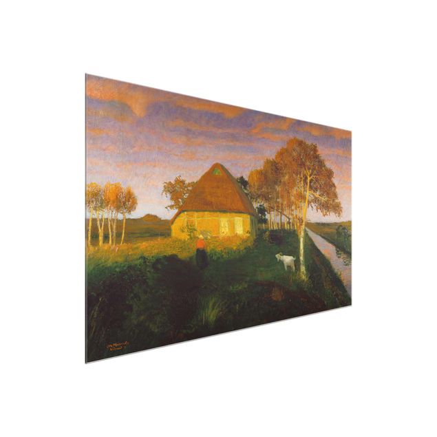 Glasbilleder landskaber Otto Modersohn - Moor Cottage in the Evening Sun