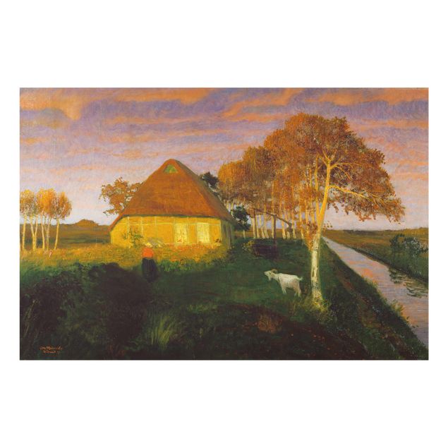 Billeder landskaber Otto Modersohn - Moor Cottage in the Evening Sun