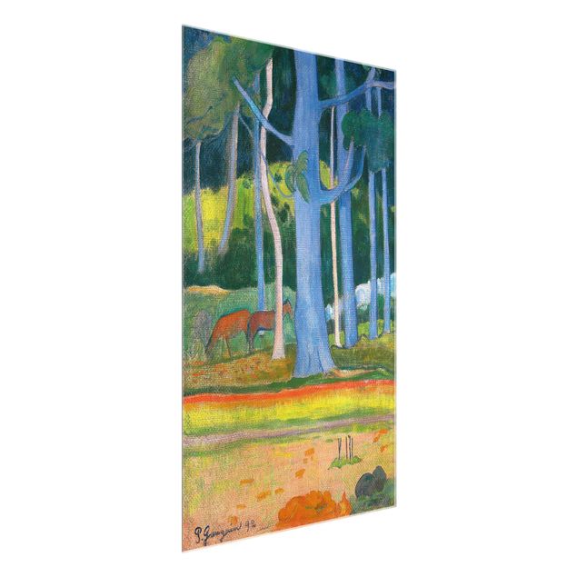 Glasbilleder landskaber Paul Gauguin - Landscape with blue Tree Trunks