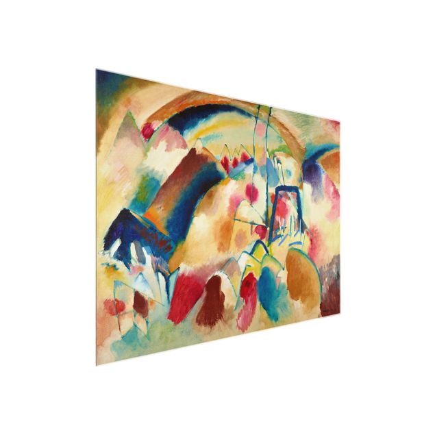 Glasbilleder abstrakt Wassily Kandinsky - Landscape With Church (Landscape With Red Spotsi)