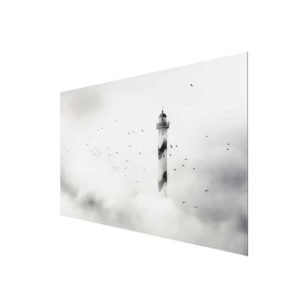 Glasbilleder sort og hvid Lighthouse In The Fog