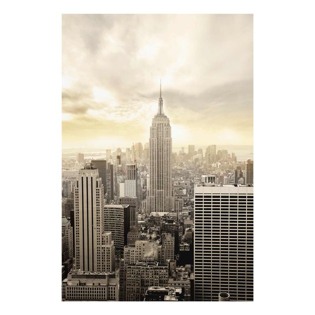 Glasbilleder sort og hvid Manhattan Dawn